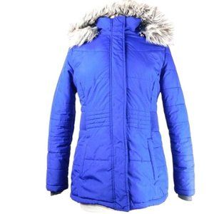 Free Tech Blue Faux Fur Hooded Parka Winter Coat